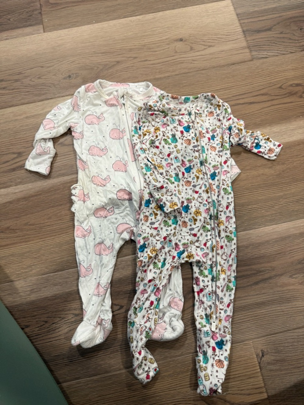 Angel Dear Pink Whale & Posh Peanut Disne Print Baby One-Piece Sleepers - 2 Pack